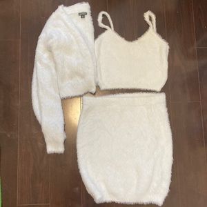 Wild fable light baby blue fuzzy skirt cardigan tank outfit